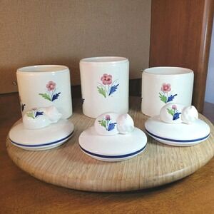 Vtge ELPA Alcobaca Portugal Hand Painted Ceramic Cat Canister Set/3, Trinket Box